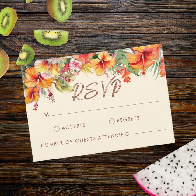 Eleganter Hibiskus Blume Tropical Floral Wedding RSVP Karte (Von Creator hochgeladen)
