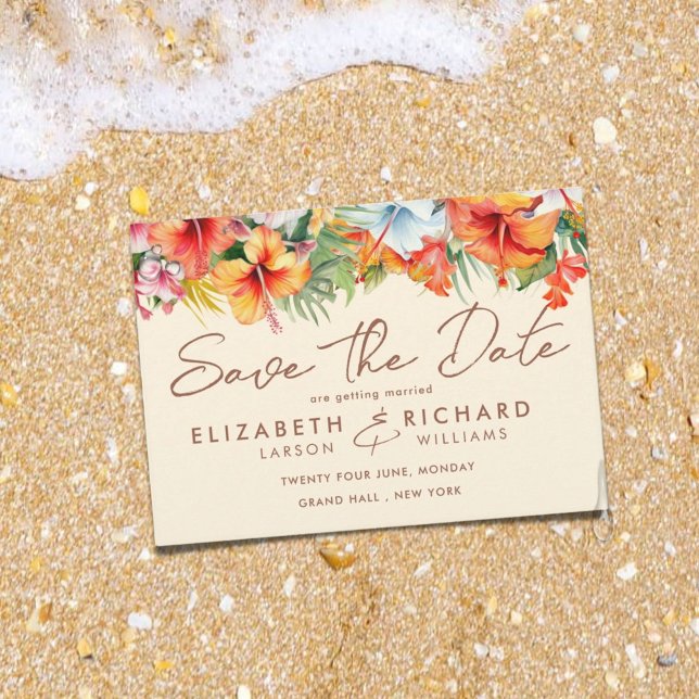 Eleganter Hibiskus Blume Tropical Floral Wedding Save The Date (Von Creator hochgeladen)