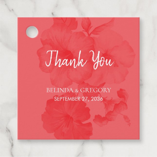 Eleganter Hibiskus Hochzeitsgeschenk Geschenkanhänger (Vorderseite)