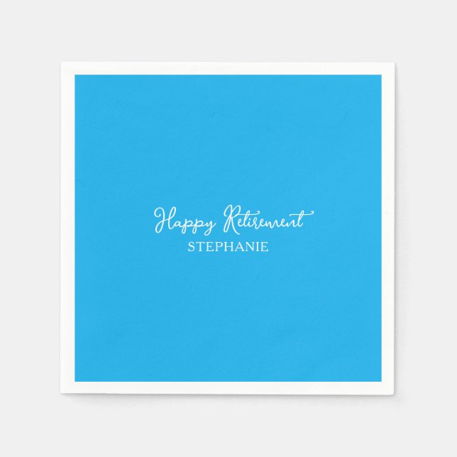 Eleganter Himmelblauer Glücklicher Ruhestand Serviette (Vorderseite)