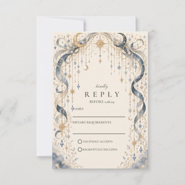 Eleganter Himmelshochzeitsbogen RSVP Karte (Vorderseite)