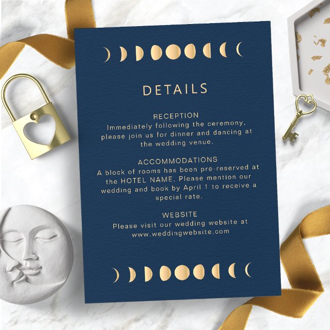 Eleganter Himmelskörper Begleitkarte (Elegant Navy and Gold Celestial Wedding Enclosure Card
)