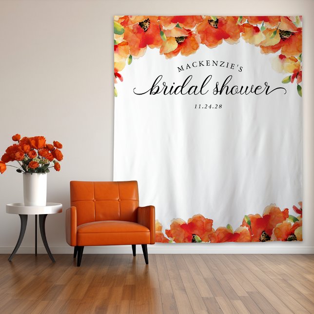 Eleganter Hintergrund des Golden Poppy Brautparty Wandteppich (Elegant Golden Poppy Bridal Shower Backdrop)