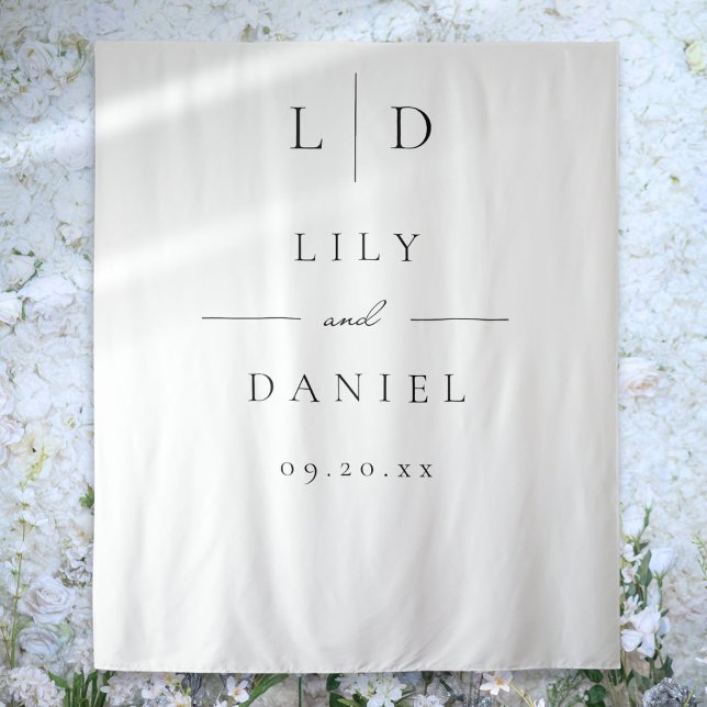 Eleganter Hintergrund für Minimalistisches Monogra Wandteppich (Elegant Minimalist Monogram Wedding Photo Backdrop)