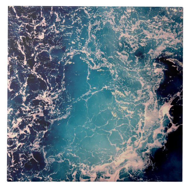 Eleganter Hintergrund tiefblauer Ozeanwellen Fliese (Vorderseite)