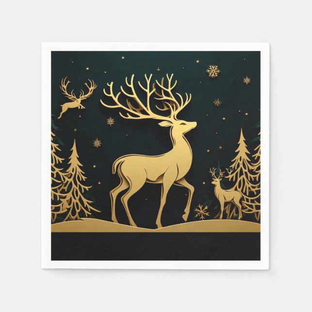 Eleganter Hirsch – Goldene Wald-Silhouette Serviette (Vorderseite)