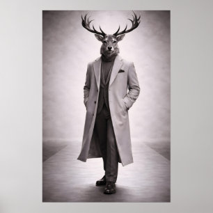 Eleganter Hirsch im maßgeschneiderten Mantelporträ Poster