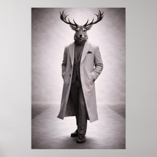 Eleganter Hirsch im maßgeschneiderten Mantelporträ Poster