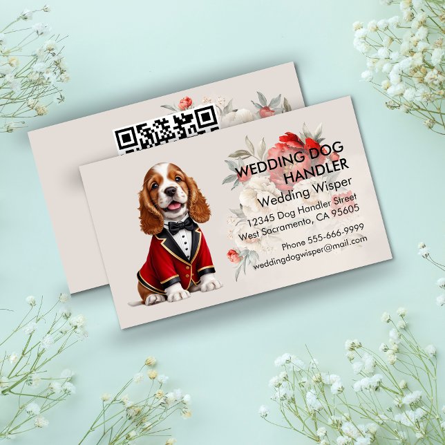 Eleganter Hochzeithundehalter mit QR-Code Visitenkarte (Elegant Wedding Dog Handler With QR code Business Card)