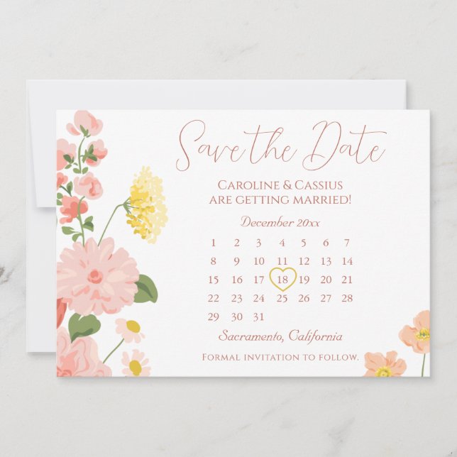 Eleganter Hochzeitkalender der Blume Save the Date (Vorderseite)