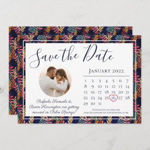 Eleganter Hochzeitkalender für das tropische Leaf Save The Date