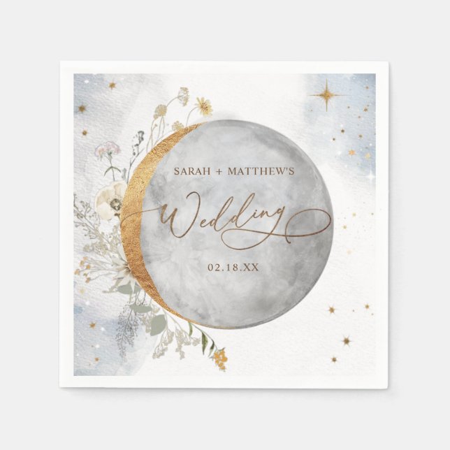 Eleganter Hochzeitlicher Himmelsmond und Sterne Na Serviette (Vorderseite)