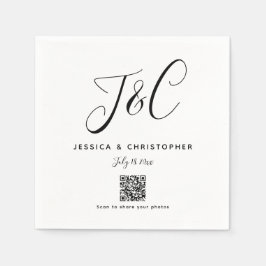 Eleganter Hochzeits-Foto-Upload-QR-Code mit Monogr Serviette