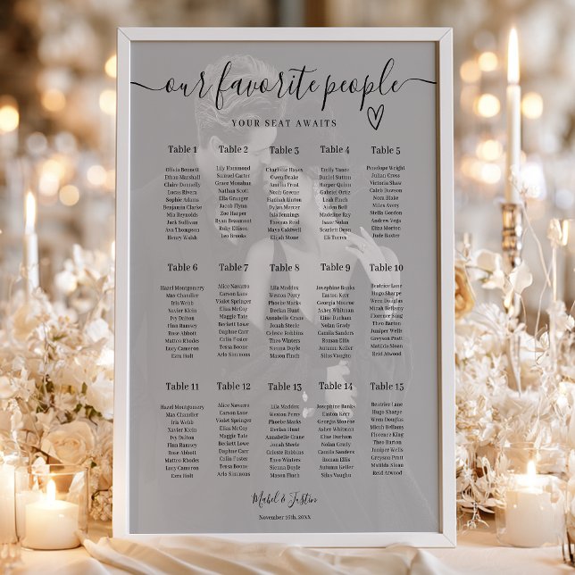 Eleganter Hochzeits-Sitzplan mit Foto-Tischplan Poster (Elegant Photo Wedding Seating Chart Table Plan)