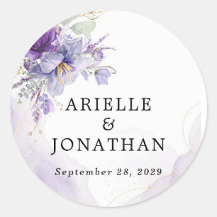 Eleganter Hochzeitsaufkleber Lila Blumen Lavendel Runder Aufkleber