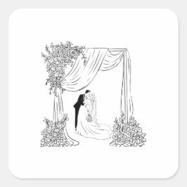 Eleganter Hochzeitsbogen Braut und Bräutigam Hochz Quadratischer Aufkleber