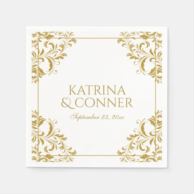 Eleganter Hochzeitscocktail Napkins - Gold auf Wei Serviette (Vorderseite)