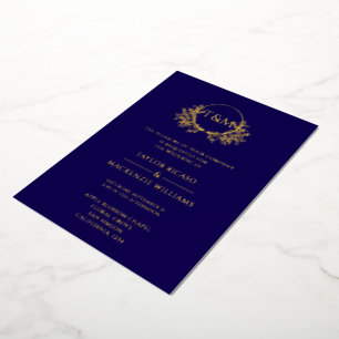 Eleganter Hochzeitskranz mit Monogramm und Echtfol Folieneinladung