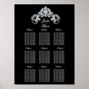 Eleganter Hochzeitsplan Schwarzes Silber Poster