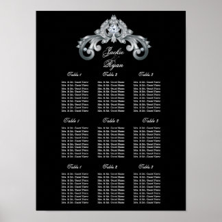 Eleganter Hochzeitsplan Schwarzes Silber Poster