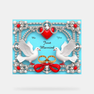 Eleganter Hochzeitsrahmen mit weißen Tauben Acrylschild