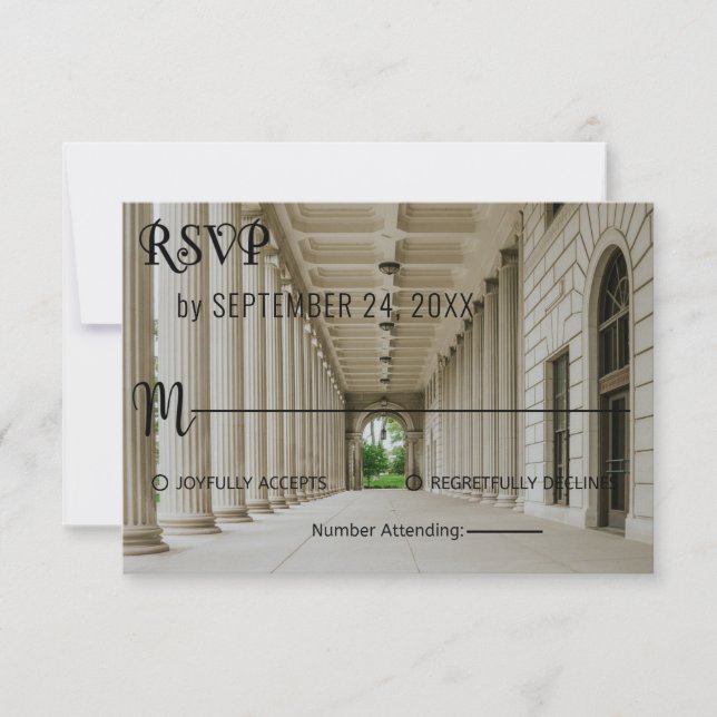Eleganter Hochzeitssaal Empfang Hochzeitssonderkar RSVP Karte (Vorderseite)