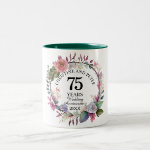 Eleganter Hochzeitstag (75) Floral Jubiläum Zweifarbige Tasse
