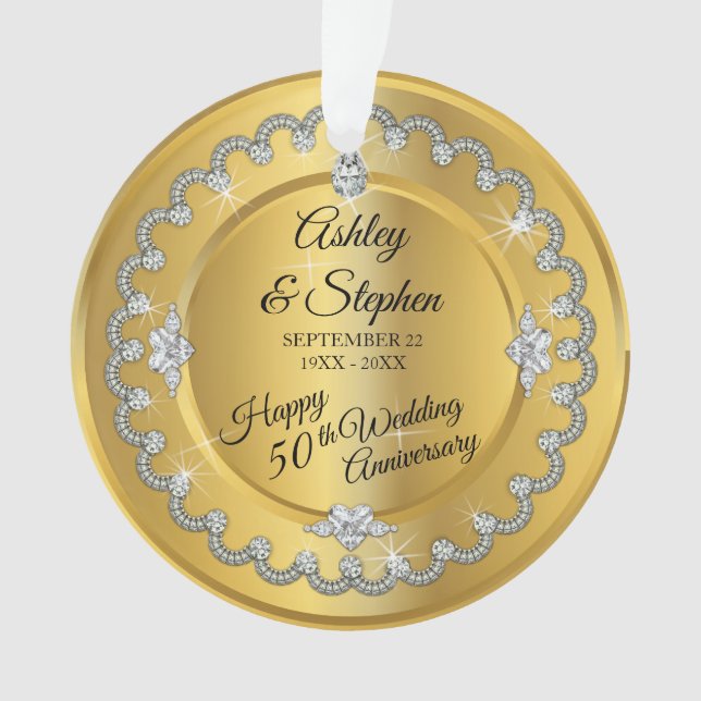 Eleganter Hochzeitstag der Golddiamant-50. Ornament (Vorderseite)