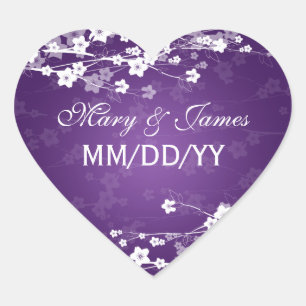 Eleganter Hochzeitstag Kirschblossom Lila Herz-Aufkleber