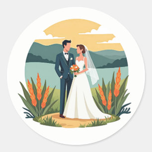 Eleganter Hochzeitsticker Runder Aufkleber