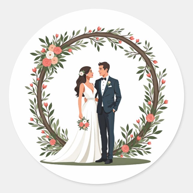 Eleganter Hochzeitsticker Runder Aufkleber (Vorderseite)