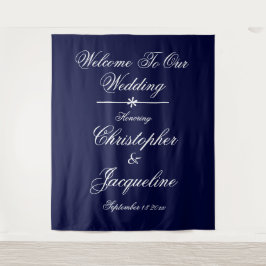 Eleganter Hochzeitstil Chic Navy Blue Hintergrund Wandteppich