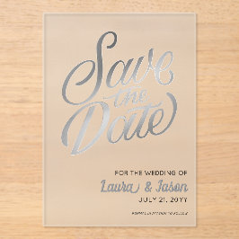 Eleganter Hochzeitstil Save the Date Silbertext Ma Acryleinladungen