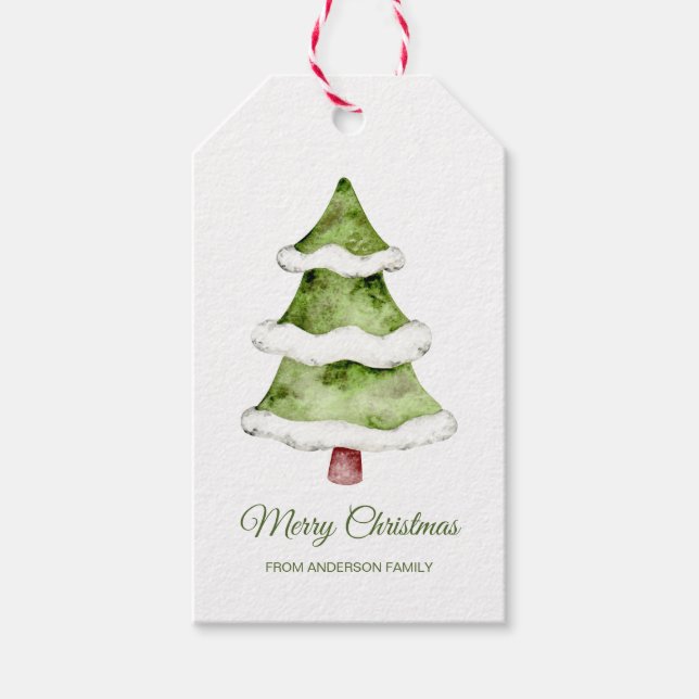 Eleganter Holiday Watercolor Weihnachtsbaum Geschenkanhänger (Vorderseite)
