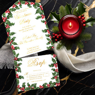 Eleganter Holly- und Beerenrahmen Weihnachtsfeier All-in-One-Einladung