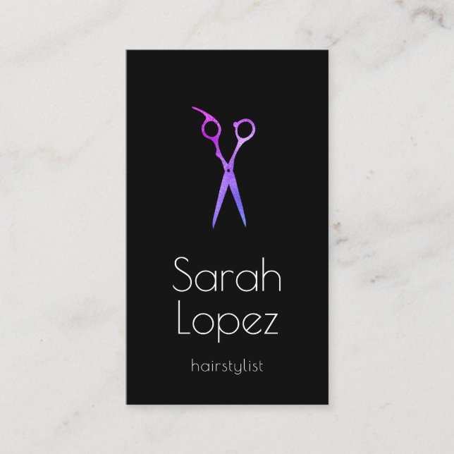 Eleganter Holograf und schwarze Schere Visitenkarte (Vorderseite)