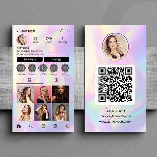 Eleganter holografischer Friseur Instagram QR-Code Visitenkarte