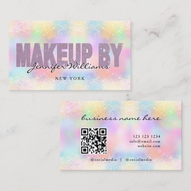 Eleganter holografischer Glitter-QR-Code-Makeup-Ar Visitenkarte (Vorne/Hinten)