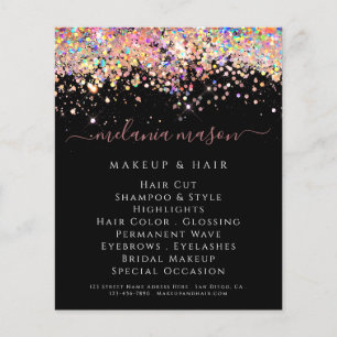 Eleganter holografischer Glitzer Beauty Salon Blac Flyer