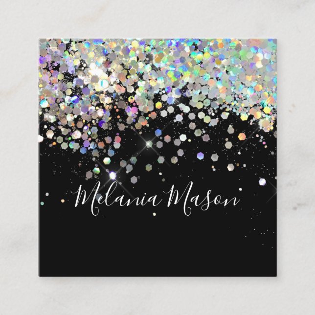 Eleganter holografischer Glitzer Makeup Artist Bla Quadratische Visitenkarte (Vorderseite)