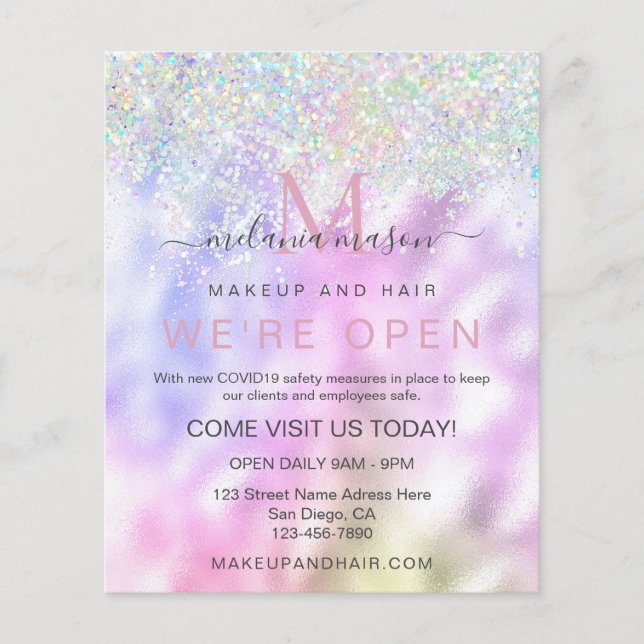 Eleganter holografischer Glitzer Makeup Artist Met Flyer (Vorne)