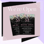Eleganter holografischer Glitzer Wir sind Open Sal Flyer<br><div class="desc">Eleganter moderner Holografischer Glitzer Wir sind Open Salon Black Flyer</div>