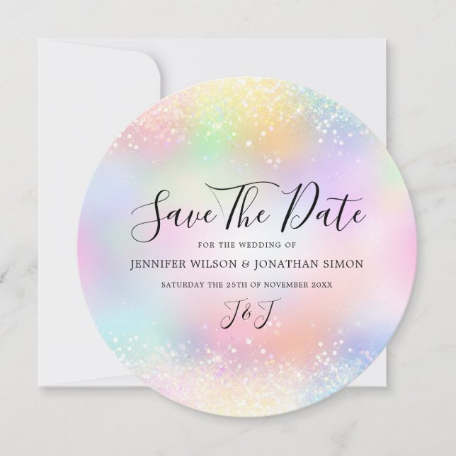 Eleganter holografischer Glitzern Glitzer Dust Chi Save The Date (Vorderseite)
