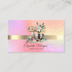 Eleganter holografischer Mixer mit goldener Blumen Visitenkarte