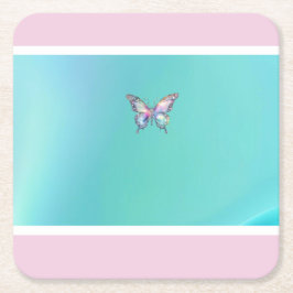 Eleganter Holographic Aqua Butterfly Paper Unterse Rechteckiger Pappuntersetzer
