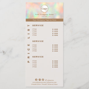 Eleganter Holographic Beautician Price List Servic Menükarte