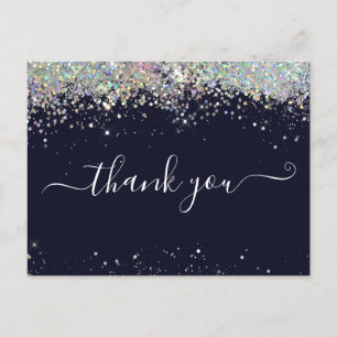 Eleganter Holographic Glitzer Blue Dankeschön Card Postkarte