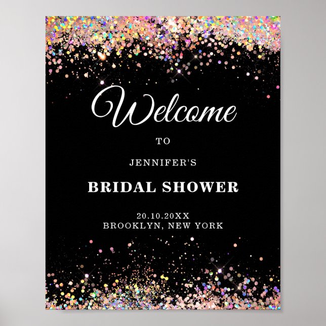 Eleganter Holographic Glitzer BRAUTPARTY Black Po Poster (Vorne)