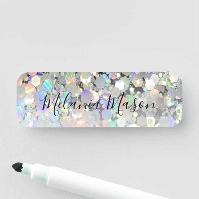 Eleganter Holographic Glitzer Makeup Artist Namensschild (Beispiel)