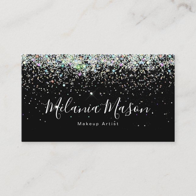 Eleganter Holographic Glitzer Nail Artist Black Visitenkarte (Vorderseite)